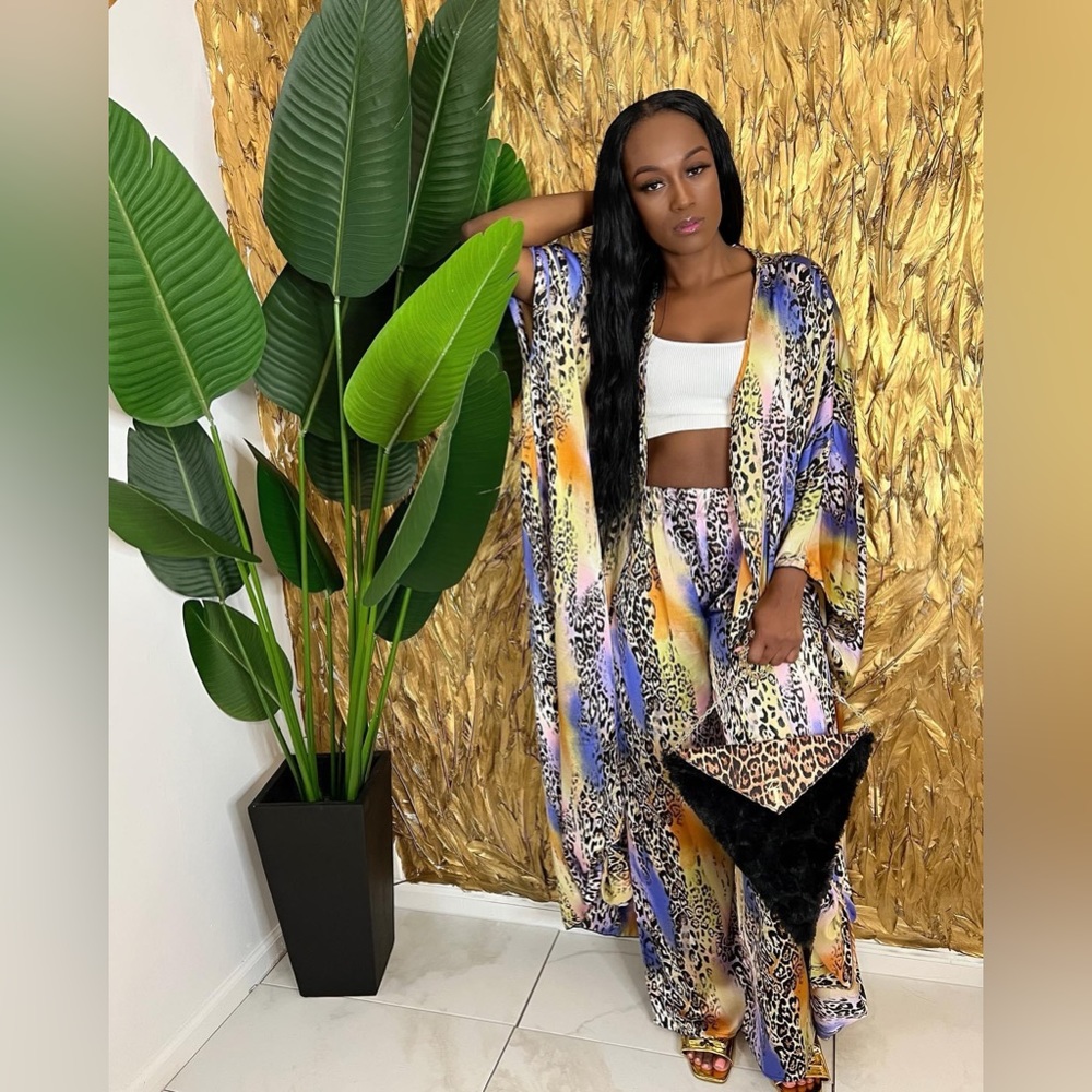 Boutique Leopard Kimono Pants Set